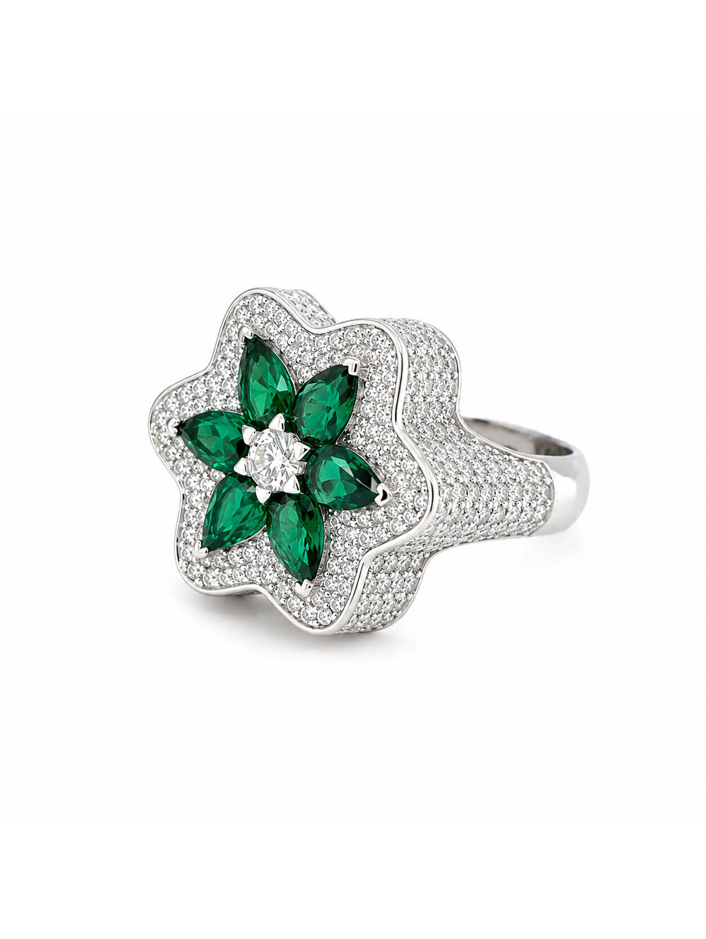 7ct Moissanite Flower Ring 925 Sterling Silver Green Cocktail Ring BRAND NEW !!